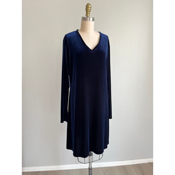 Vintage 90s Y2K Blue Velvet Long Sleeved Dress Medium Stretchy Fairy Whimsigoth - Picture 1 of 13